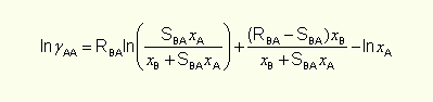 ln(gAA) = RBA·ln[(SBA·xA/(xB+SBA·xA)]+(RBA-SBA)·XB/(xB+SBA·xA)- ln(XA)