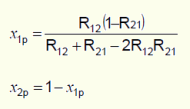 x1p = [R12·(1-R21)]/(R12+R21-2·R12·R21); x2p = 1-x1p